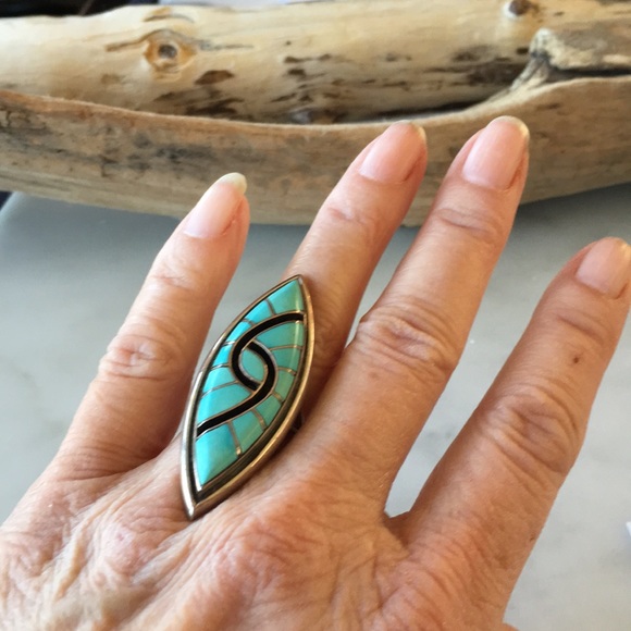 Sold Vintage Zuni Turquoise Hummingbird Amy Quandalacy Ring - Picture 6 of 11